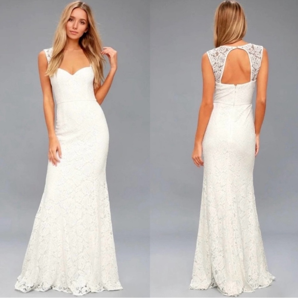 Lulu's Floral Lace White Dress